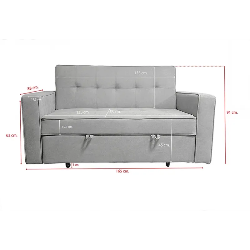 Sofá cama con brazos mod. Rol gris claro