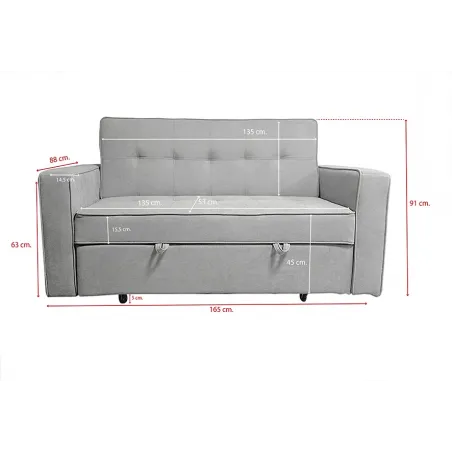 SOFA CAMA CON BRAZOS GRIS CLARO MOD ROL