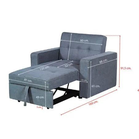 SILLÓN CAMA 1 PLAZA MOD IZAN GRIS O BEIGE