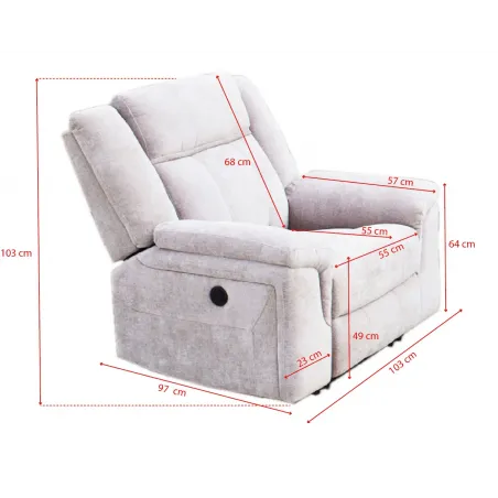 SOFA 1P RELAX ELÉCTRICO TAP. BEIGE O GRIS MOD TROYA | Oferta