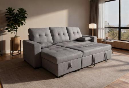 Chaiselongue cama Salem con arcón gris