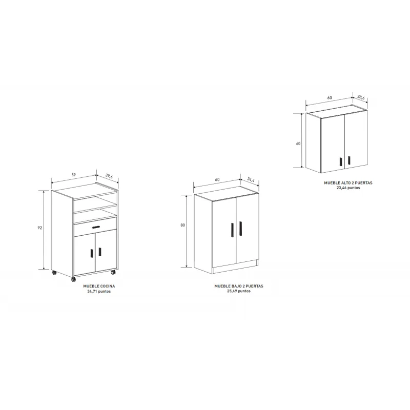 MUEBLE COCINA 2P1C2H RUEDAS MOD. AURA BEIGE O MAUVELLA