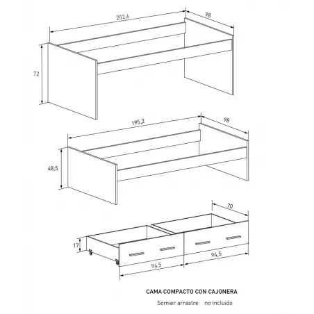CAMA COMPACTA CON CAJONERA DONALD ACABADO PUCCINI-ANDERSEN -