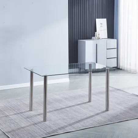 MESA COMEDOR FIJA CRISTAL TRANSPARENTE AVATAR PATA CROMO