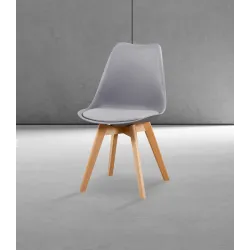 JUEGO DE 4 SILLAS TAP. PU PATA MADERA FINA BLANCO O GRIS