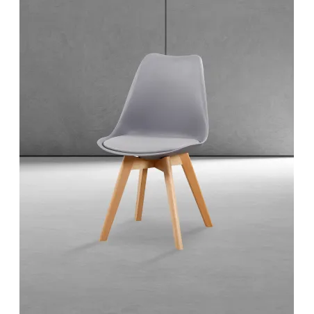 JUEGO DE 4 SILLAS TAP. PU PATA MADERA FINA BLANCO O GRIS