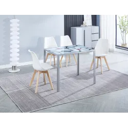 JUEGO DE 4 SILLAS TAP. PU PATA MADERA FINA BLANCO O GRIS 2