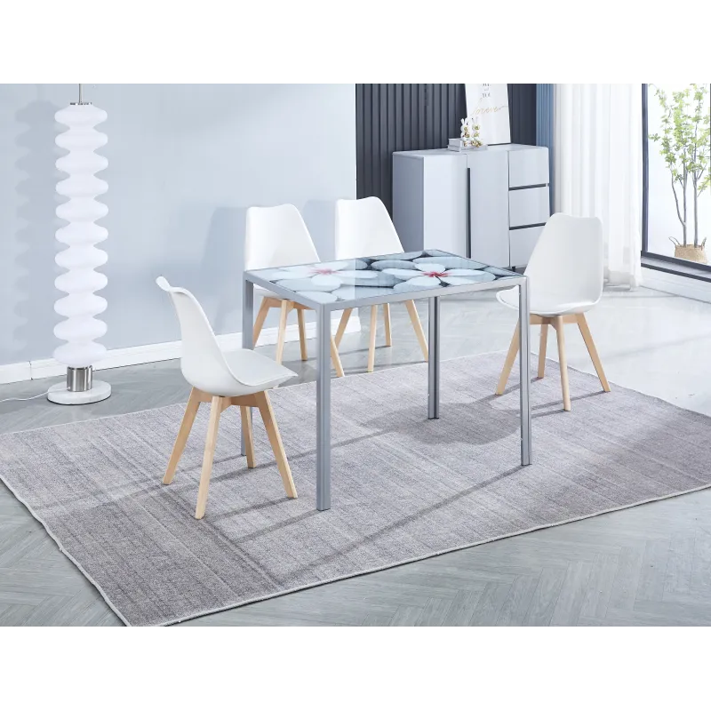 JUEGO DE 4 SILLAS TAP. PU PATA MADERA FINA BLANCO O GRIS