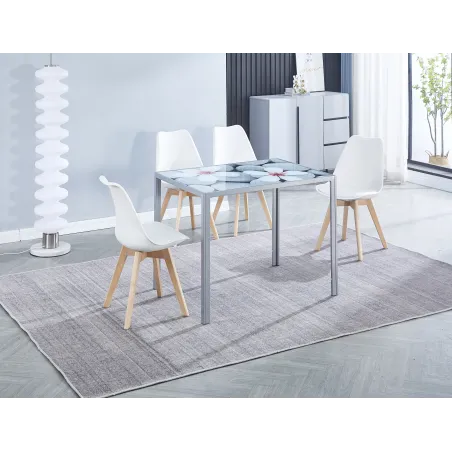 JUEGO DE 4 SILLAS TAP. PU PATA MADERA FINA BLANCO O GRIS
