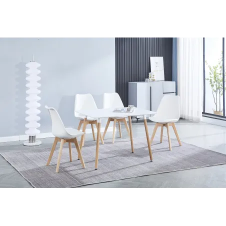 JUEGO DE 4 SILLAS TAP. PU PATA MADERA FINA BLANCO O GRIS