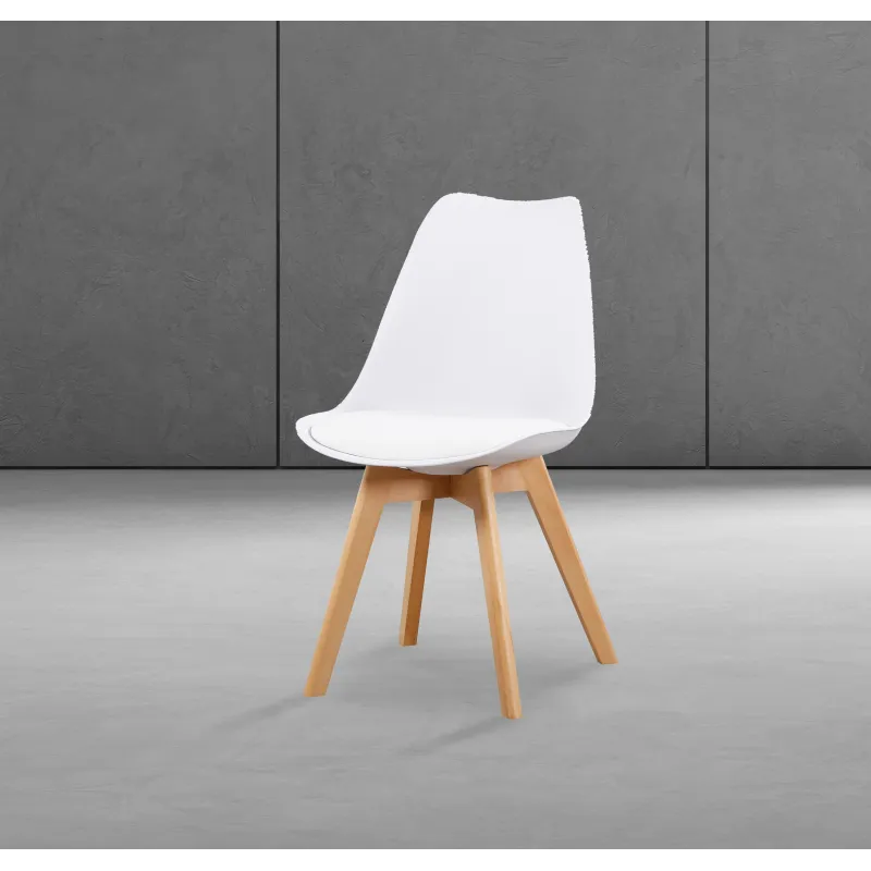 JUEGO DE 4 SILLAS TAP. PU PATA MADERA FINA BLANCO O GRIS