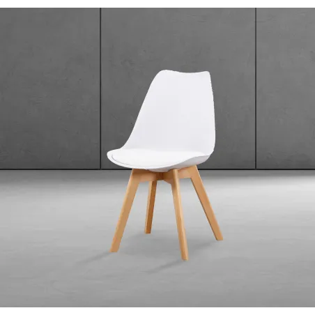 JUEGO DE 4 SILLAS TAP. PU PATA MADERA FINA BLANCO O GRIS
