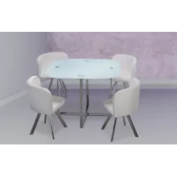 MESA COMEDOR FIJA + 4 SILLAS MOD. TECA BLANCO