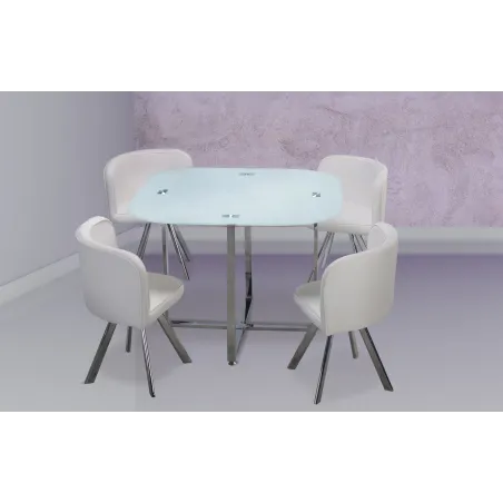 MESA COMEDOR FIJA + 4 SILLAS MOD. TECA BLANCO