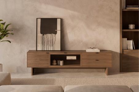 Mueble Tv Puertas Madera y Cristal + Cajones Tulsa