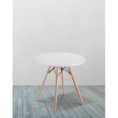 MESA REDONDA 4 PATAS MADERA DINAMARCA BLANCO o NEGRO