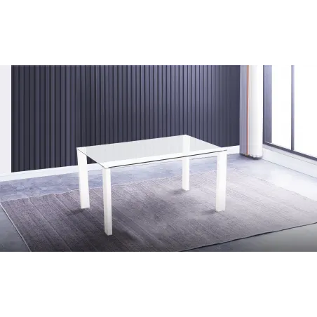 MESA COMEDOR FIJA TAPA CRISTAL HANA BLANCO