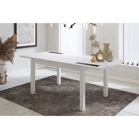 MESA EXTENSIBLE 140CM CRISTAL NEGRO LARA  BLANCO