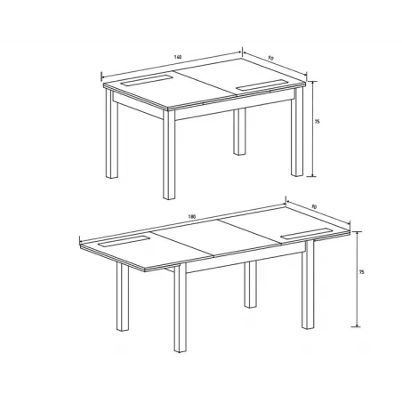 MESA EXTENSIBLE 140CM CRISTAL NEGRO LARA  BLANCO