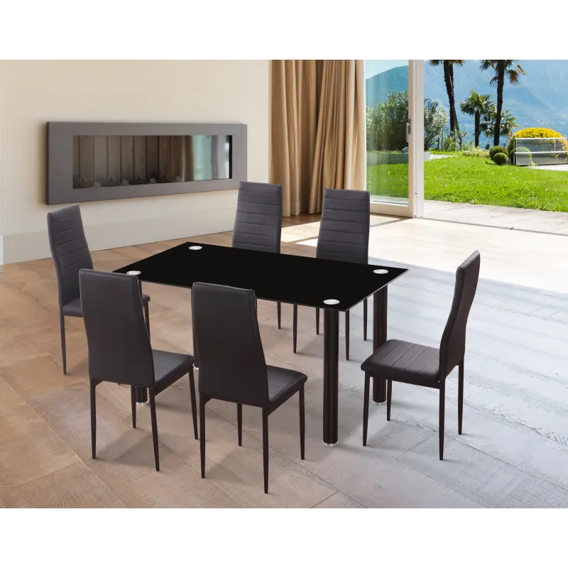 MESA COMEDOR FIJA CRISTAL NEGRO EMI NEGRO