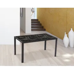 MESA COMEDOR FIJA TAPA CRISTAL MARMOL NEGRO