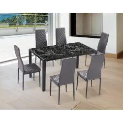 MESA COMEDOR FIJA TAPA CRISTAL MARMOL NEGRO 2