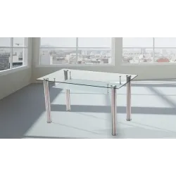 MESA COMEDOR FIJA TAPA CRISTAL PRANZO ACERO