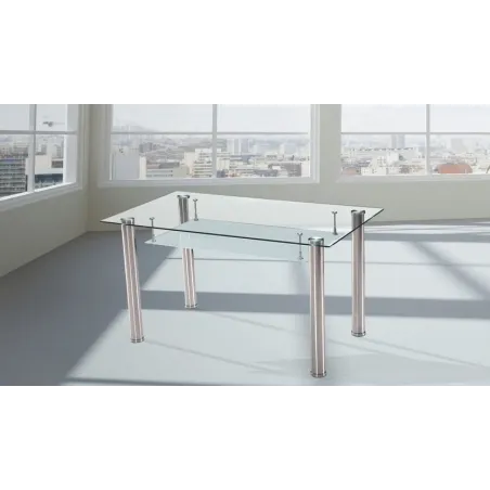 MESA COMEDOR FIJA TAPA CRISTAL PRANZO ACERO