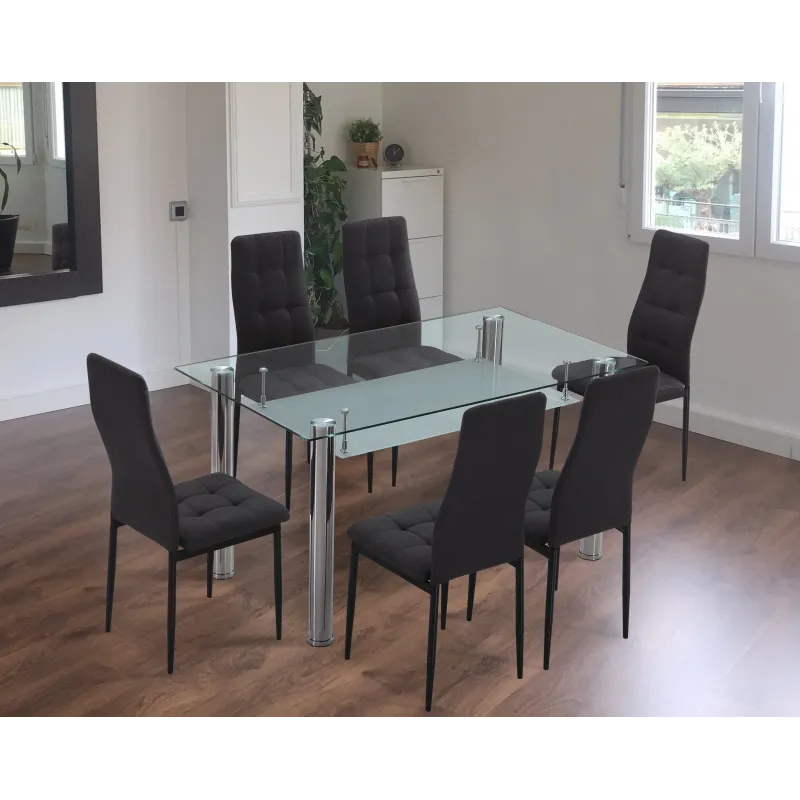 MESA COMEDOR FIJA TAPA CRISTAL PRANZO ACERO