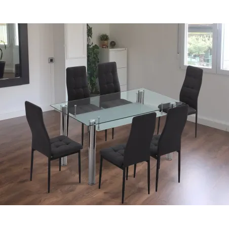MESA COMEDOR FIJA TAPA CRISTAL PRANZO ACERO