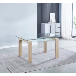 MESA COMEDOR FIJA CRISTAL TRANSPARENTE SENSEI NEGRO Y CAMBRI