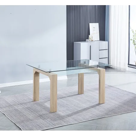 MESA COMEDOR FIJA CRISTAL TRANSPARENTE SENSEI NEGRO Y CAMBRI