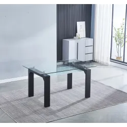 MESA COMEDOR FIJA CRISTAL TRANSPARENTE SENSEI NEGRO Y CAMBRI 2