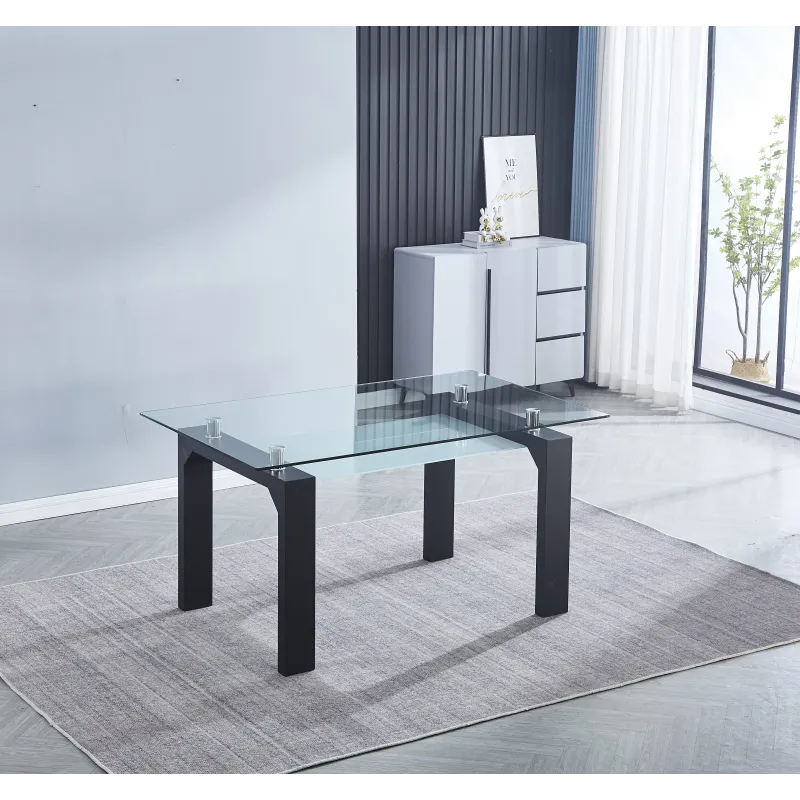 MESA COMEDOR FIJA CRISTAL TRANSPARENTE SENSEI NEGRO Y CAMBRI