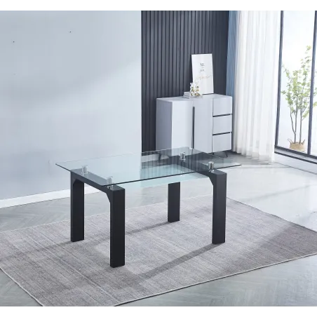 MESA COMEDOR FIJA CRISTAL TRANSPARENTE SENSEI NEGRO Y CAMBRI