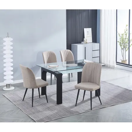 MESA COMEDOR FIJA CRISTAL TRANSPARENTE SENSEI NEGRO Y CAMBRI