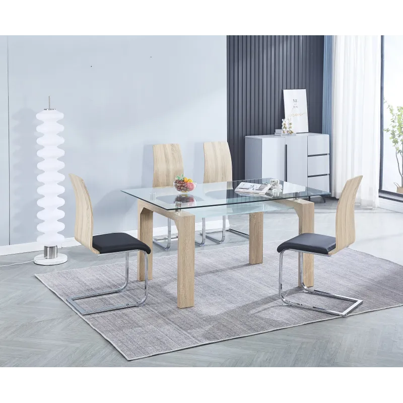 MESA COMEDOR FIJA CRISTAL TRANSPARENTE SENSEI NEGRO Y CAMBRI