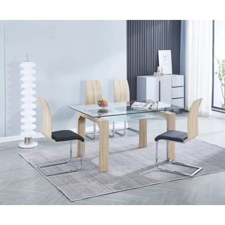 MESA COMEDOR FIJA CRISTAL TRANSPARENTE SENSEI NEGRO Y CAMBRI