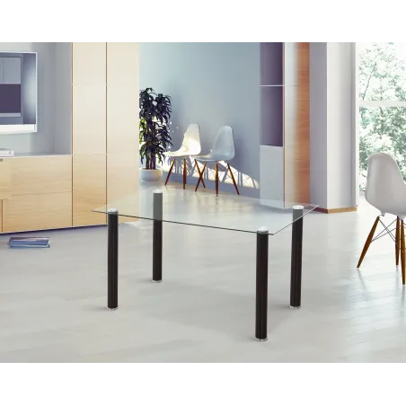 MESA COMEDOR FIJA CRISTAL TRANSPARENTE YURI NEGRO