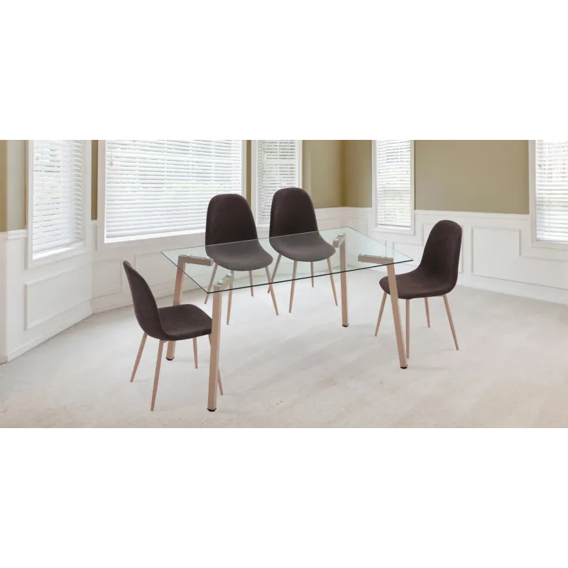 MESA COMEDOR FIJA TAPA CRISTAL SULLIE PATA MADERA MACIZA