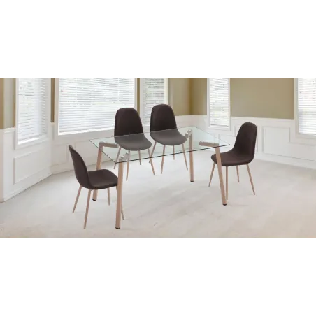 MESA COMEDOR FIJA TAPA CRISTAL SULLIE PATA MADERA MACIZA