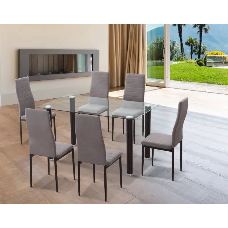 MESA COMEDOR FIJA CRISTAL TRANSPARENTE YURI NEGRO