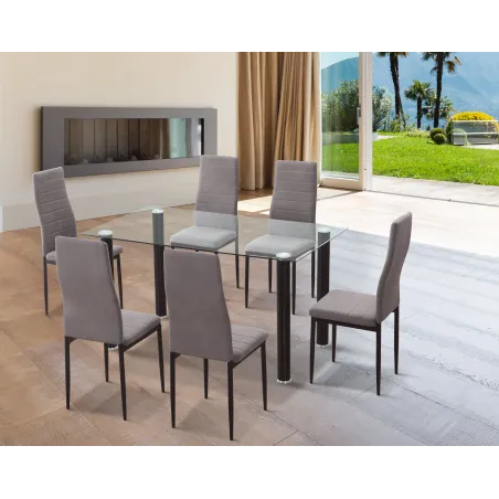 MESA COMEDOR FIJA CRISTAL TRANSPARENTE YURI NEGRO