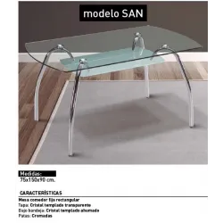 MESA COMEDOR FIJA TAPA CRISTAL SAN CROMADO
