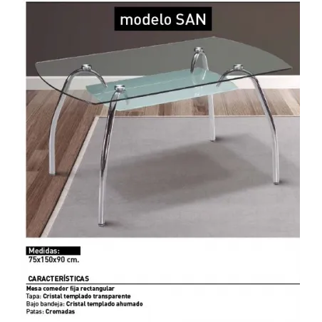 MESA COMEDOR FIJA TAPA CRISTAL SAN CROMADO
