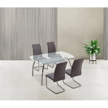 MESA COMEDOR FIJA TAPA CRISTAL SAN CROMADO