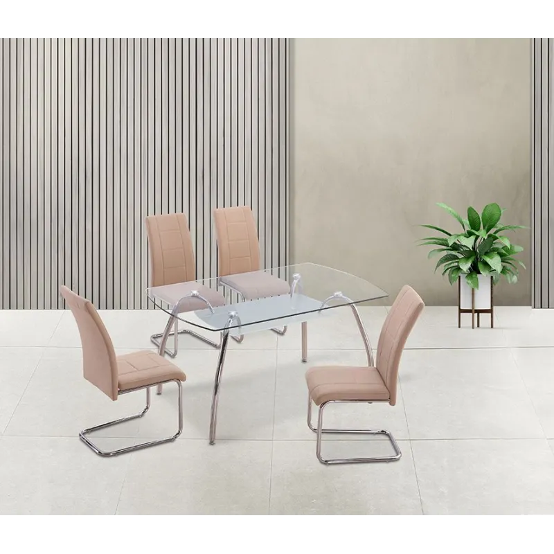 MESA COMEDOR FIJA TAPA CRISTAL SAN CROMADO