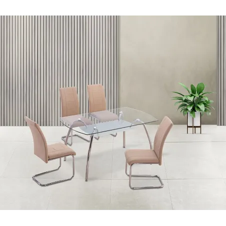 MESA COMEDOR FIJA TAPA CRISTAL SAN CROMADO
