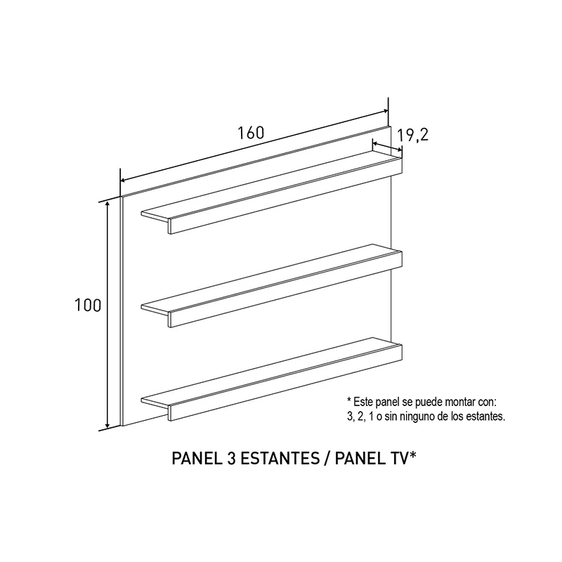 PANEL 3 ESTANTES/TV CHELLEN COLOR CAÑON O CAMBRIA