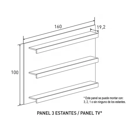 PANEL 3 ESTANTES/TV CHELLEN COLOR CAÑON O CAMBRIA